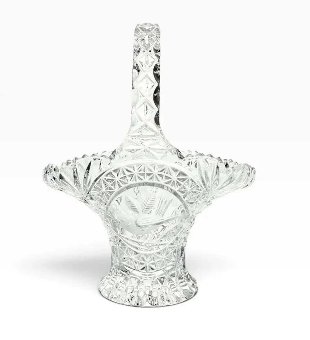 Hofbauer “Byrdes” Large Cut Crystal Deep Handled Basket 10 1/2”